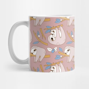 Mom and Baby Sloth Pattern in Pink Mug